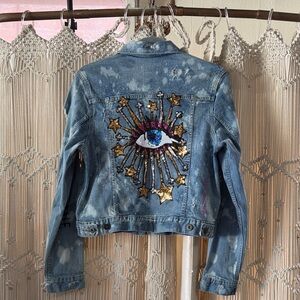 Embroidered Eye and Star Denim Jacket